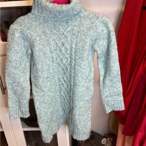 Janie and Jack Cozy Cable Knit Turtleneck Dress - Light Blue Size 4